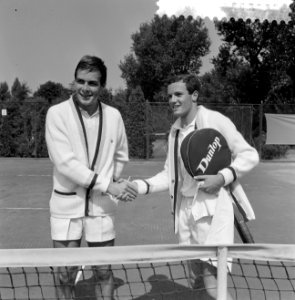 Tennis Nederland tegen Belgie, Tom Okker , De Gromakel (Belgie), Bestanddeelnr 916-7942