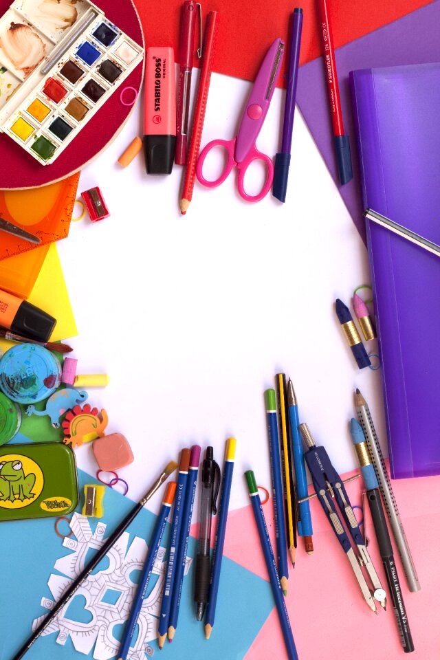 Color school supplies plastic