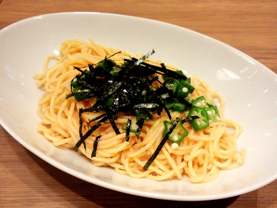 Tarako spaghetti with okra (2015.04.07)
