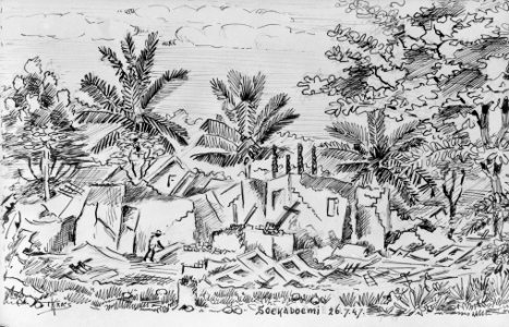 Tekening van T. Kroes, getiteld Soekaboemi, gedateerd 26-07-1947, voorstellende , Bestanddeelnr 11711