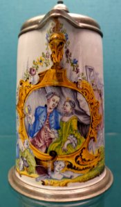 Tankard with lip, Gerog Friedrich Kordenbuch, Nuremberg, 1761, faience, pewter - Germanisches Nationalmuseum - Nuremberg, Germany - DSC03159