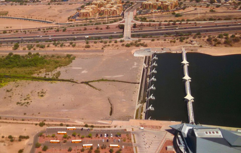 Tempe town lake dam in Tempe AZ seen from air
