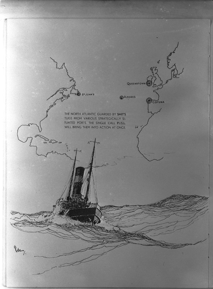 Tekening The North Atlantic guarded by Smit's Tugs from various strategically s, Bestanddeelnr 935-3317