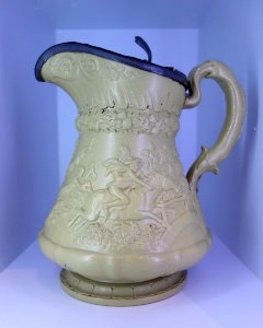Tam O'Shanter Jug, William Ridgway & Co., Stoke on Trent, Hanley, England, c. 1835, stoneware and white metal - Brooklyn Museum - Brooklyn, NY - DSC08327