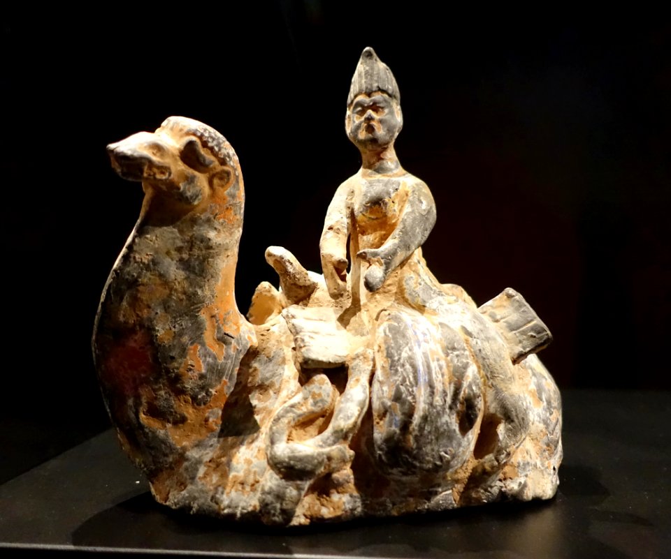 Tomb figurine of a camel with male rider, China, Northern Wei dynasty, 386-534 AD, earthenware - Östasiatiska museet, Stockholm - DSC09583