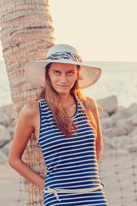 Striped dress blue dress palm tree photo