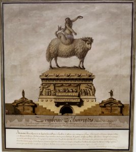 Tomb of Isocrates, Athenian Orator, by Jean-Jacques Lequeu, 1789, pen and black ink, gray and brown wash - Morgan Library & Museum - New York City - DSC06755