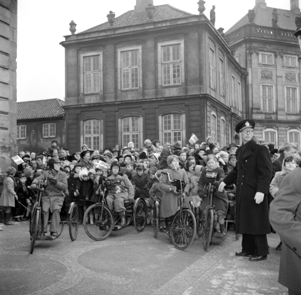 Toeschouwers op het plein van Slot Amalienborg ter ere van de verjaardag van de , Bestanddeelnr 252-8670