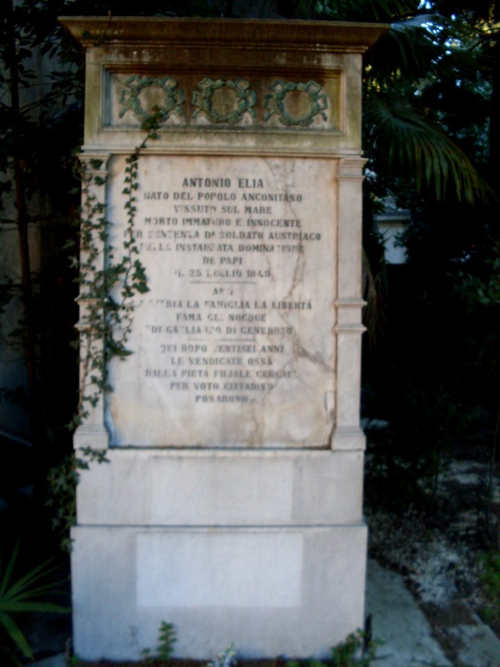 Tomba Antonio Elia - patriota 1849 Ancona Cimitero Tavernelle