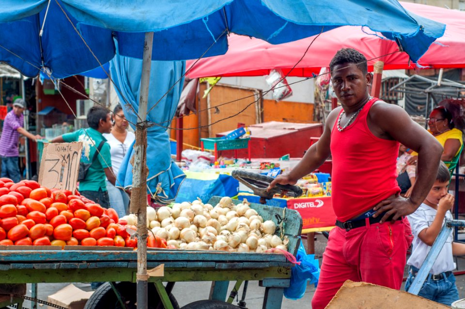 Tomatoes and onions seller photo