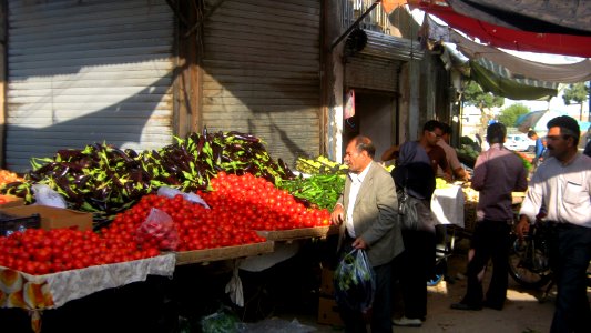 Tomato and eggplant (Brinjal) - Firut vendor in Cotton-beating Bazaar of Nishapur at morning 02