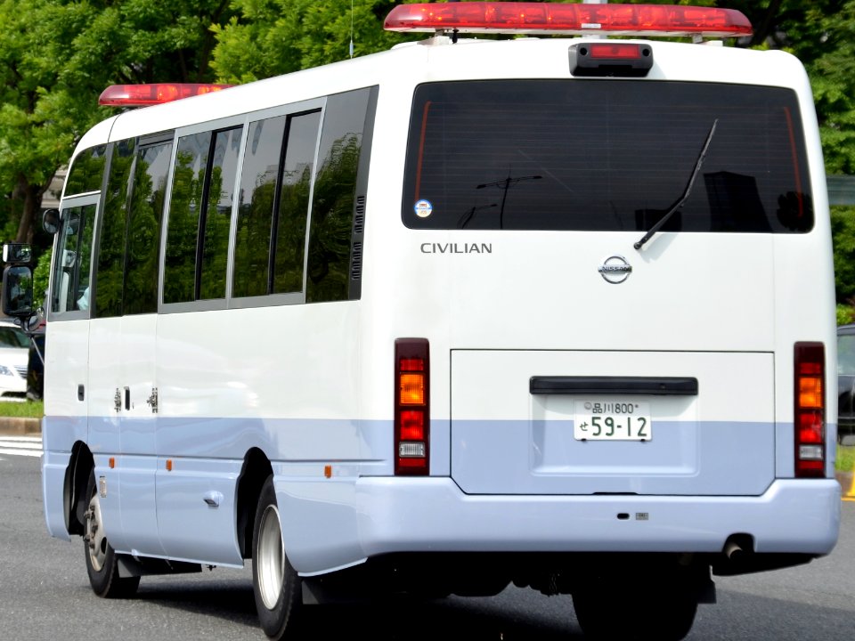 Tokyo Metropolitan Police Department Nissan Civilian DHW41 Medium size convoy vehicle rear