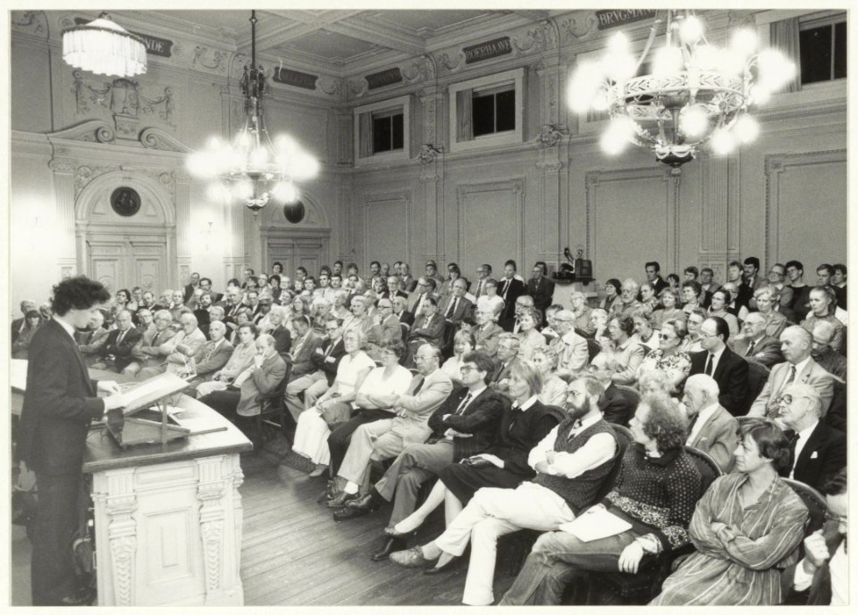 Toespraak van Peter Hammann over de herbouw van molen 'De Adriaan in de gehoorzaal van het Teylers Museum