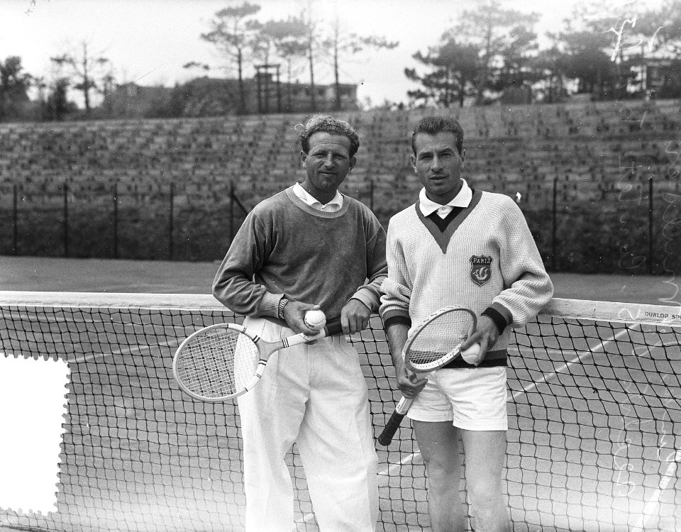 Toernooi tennisleraren Noordwijk, J. Mulder , S. Contet, Bestanddeelnr 907-2629
