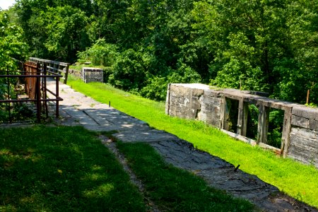Tonoloway Creek Aqueduct and waste weir from downstream side on Chesapeake and Ohio Canal