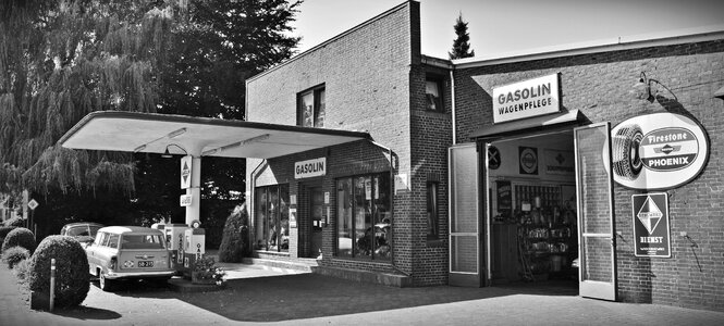 Old gas station historically gas pump