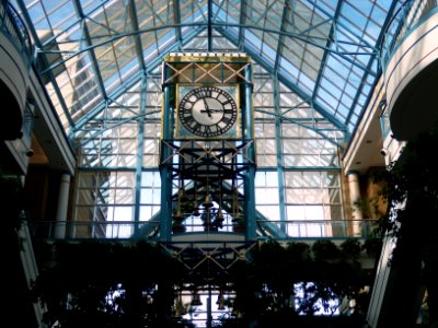 Top of clock in Portage Place shopping mall in downtown Winnipeg, Manitoba