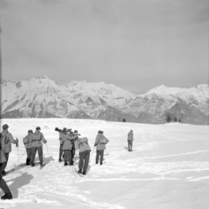 Tiroler Jägerbataillon met vaandrig Hans Klupper op oefening, Bestanddeelnr 254-4384