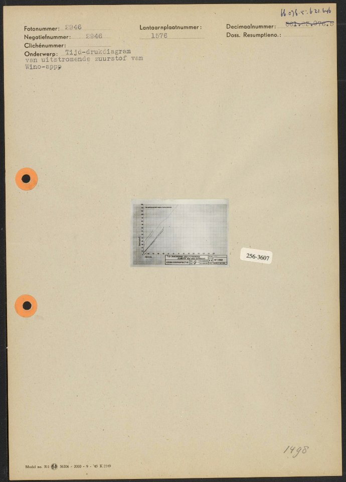 Tijd-drukdiagram van uitstromende zuurstof van Wino-apparatuur, Bestanddeelnr 256-3607
