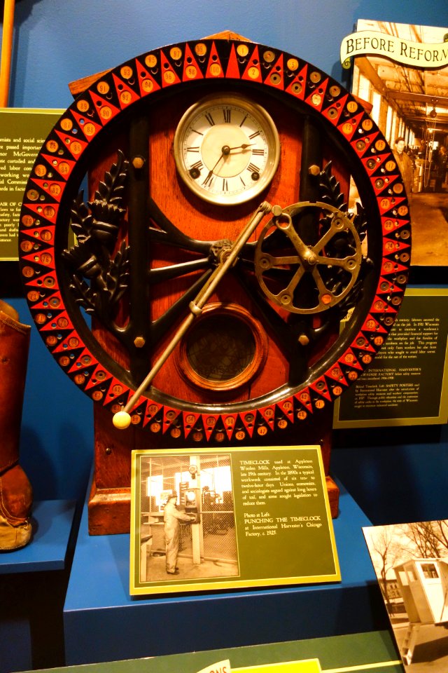 Timeclock used at Appleton Woolen Mills, Appleton, Wisconsin, late 1800s - Wisconsin Historical Museum - DSC03243