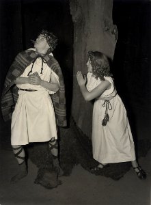 Tijdens het Interscholair Jeugdtoernooi heeft het 2de Chr. Lyceum een opvoering gegeven van het toneelstuk Een Idylle. (30 jan.) Aangekocht in 1977 van fotograaf C. de Boer. Identificatienum, NL-HlmNHA 54004308