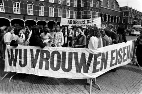 Tijdens de hoorzitting over abortus is er een demonstratie op het Binnenhof van , Bestanddeelnr 930-2735
