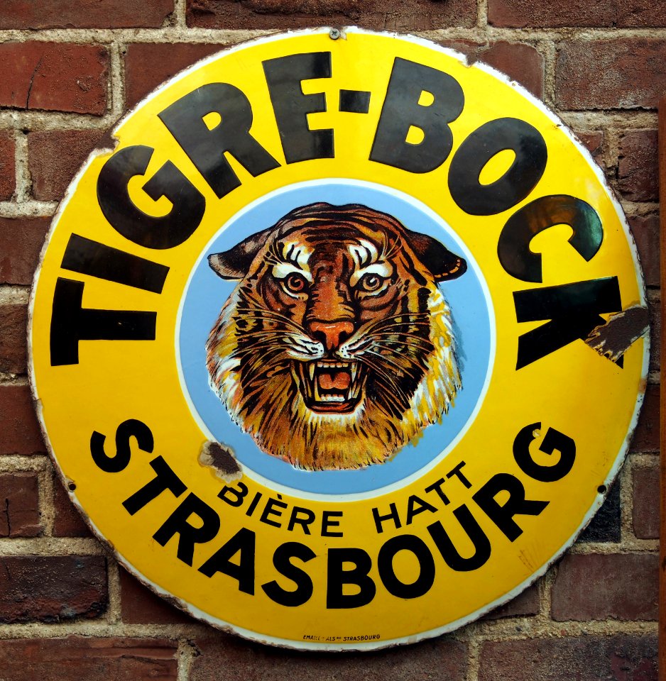 Tigre-Bock, Bière Hatt, Strasbourg enamel advertising sign