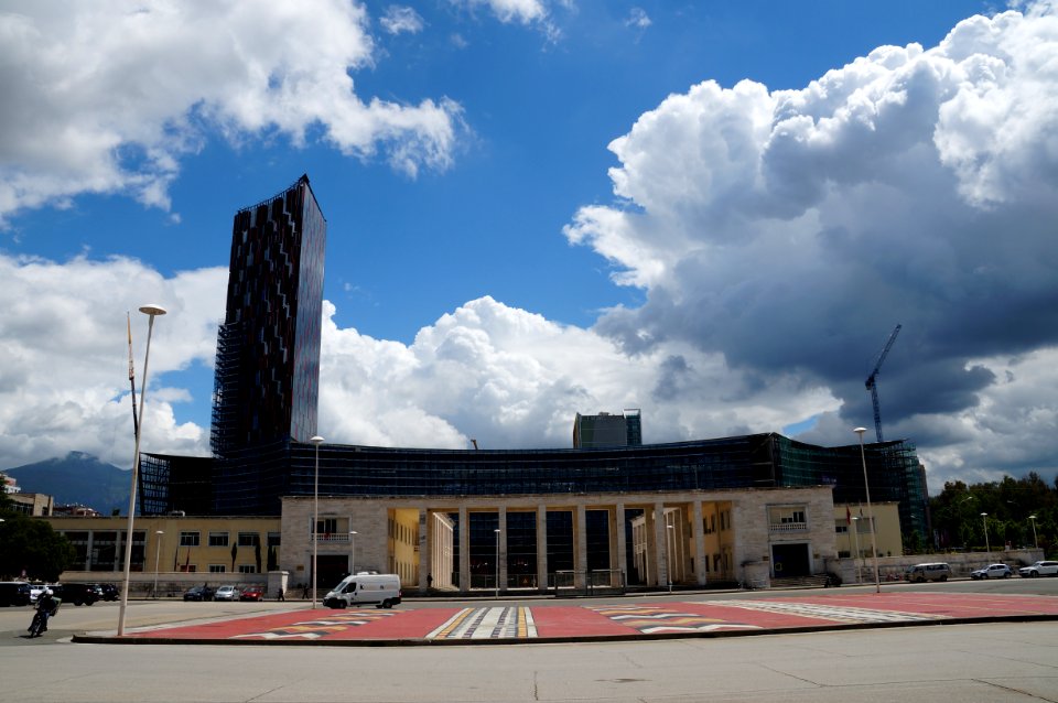 Tirana Mother Teresa Square and stadium under construction (OSCAL19 trip)
