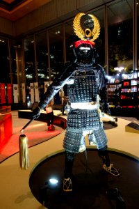Tokugawa Ieyasu armor (replica) - Siege of Osaka Quadricentennial, Yukimura Sanada and Sengoku Samurai Warriors - Marunouchi Building, Tokyo, Japan - DSC01676