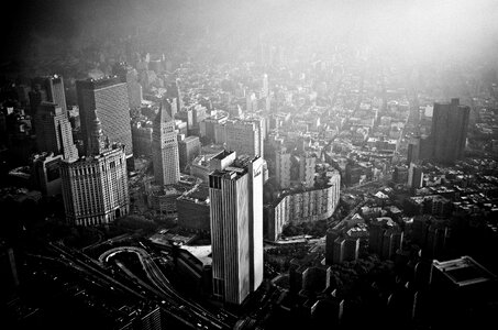Black and white urban skyscraper