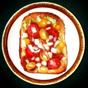 Toast with avocado, salsa, tomato, onion - Massachusetts