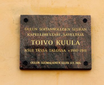 Toivo Kuula plaque Oulu