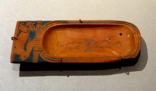 Toilet Dish in Form of Cartouche Containing Fish - Egypt, New Kingdom, Dynasty 18, c. 1539-1292 BC, wood - Brooklyn Museum - Brooklyn, NY - DSC08665