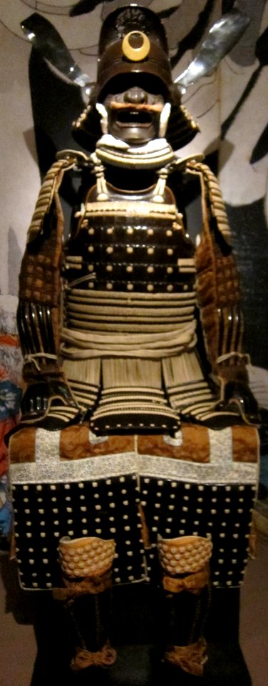 Tosei gusoku armor with white lacing and Chinese magistrate's cap helmet
