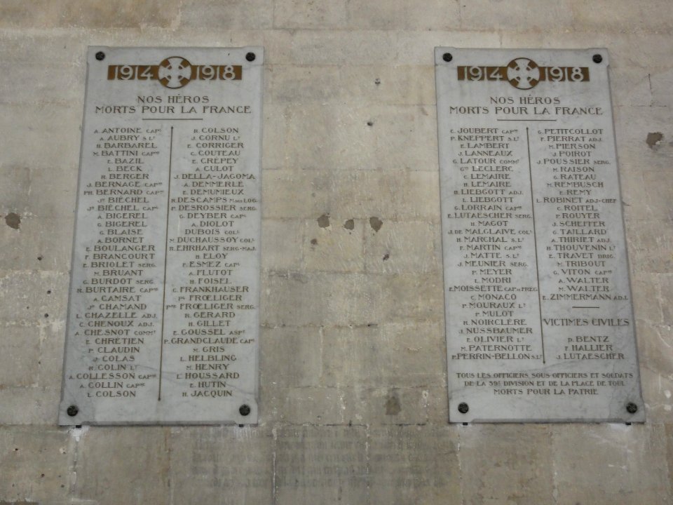 Toul, Cathédrale Saint-Étienne, plaques mémorial morts de guerre