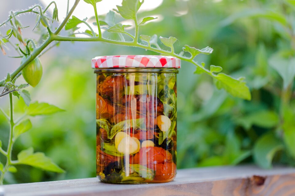 Tomatoes garlic jar
