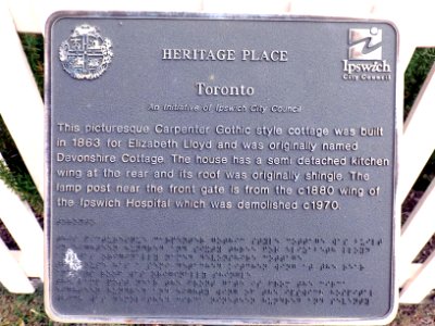 Toronto plaque, Ipswich, Queensland