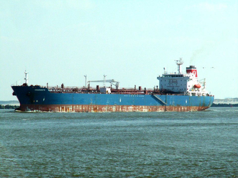 Torm Charente - IMO 9230854 - Callsign OYNS2 p1 leaving Port of Rotterdam, Holland 12-Mar-2006