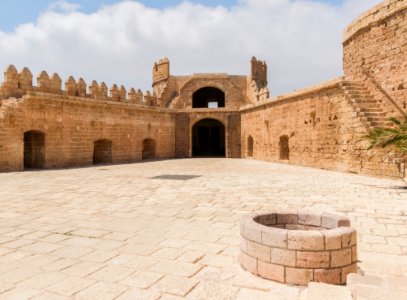 Torre de la Polvora, courtyard, well, Alcazaba, Almeria, Spain photo