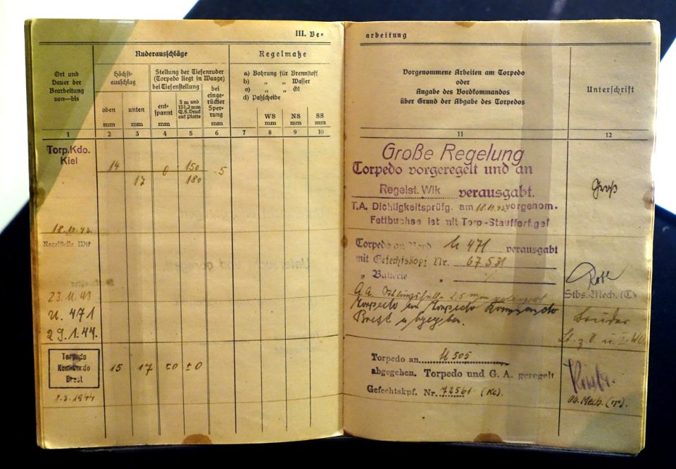 Torpedo maintenance log, U-505 - Museum of Science and Industry (Chicago) - DSC06790