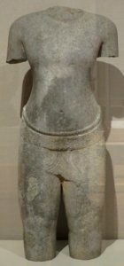 Torso from Cambodia or Thailand, Angkor kingdom, Bayon style, 12th-13th century, sandstone, HAA
