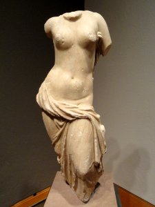 Torso of Aphrodite, 100 BC - 50 AD, copy of 2nd century BC Greek original, Greek, Thasian marble - Sackler Museum - DSC02263