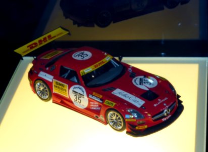 The frontview of the minicar of Mercedes-Benz No.35 Black Falcon SLS AMG GT3