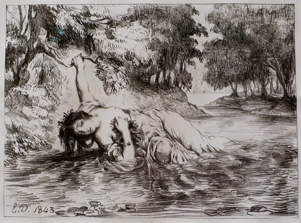 The Death of Ophelia by Eugene Delacroix, French, from the portfolio Hamlet, 1834-1843, Paris, Dusacq & Cie., 1864, lithograph - Princeton University Art Museum - DSC07071