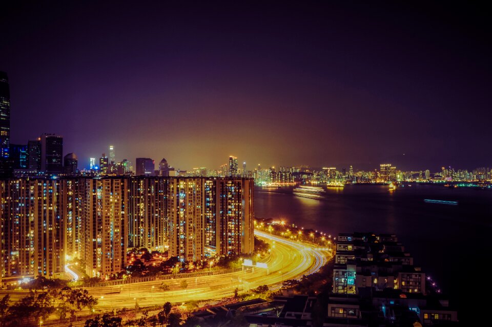 Cityscape downtown evening