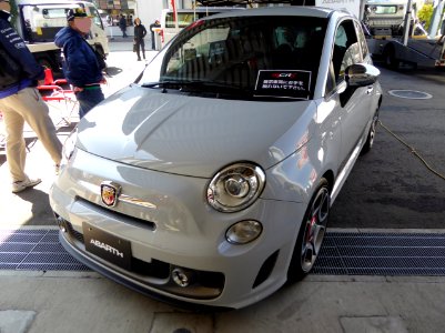 The frontview of ABARTH 595 competizione as a demo car of MUSEO CINQUECENTO RACING TEAM