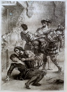 The Death of Hamlet by Eugene Delacroix, French, from the portfolio Hamlet, 1834-1843, Paris, Dusacq & Cie., 1864, lithograph - Princeton University Art Museum - DSC07072