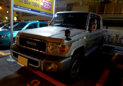 The frontview of Toyota LAND CRUISER 70 PICKUP at night