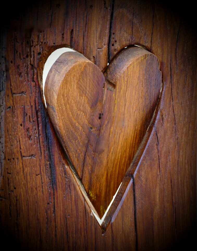 Wooden heart symbol love