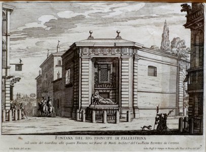 The Fountain of the Prince of Palestrina (Palazzo Barberini), print by Giovanni Battista Falda, in the Fontane di Roma, 1691 - Jordan Schnitzer Museum of Art, University of Oregon - Eugene, Oregon - DSC09419